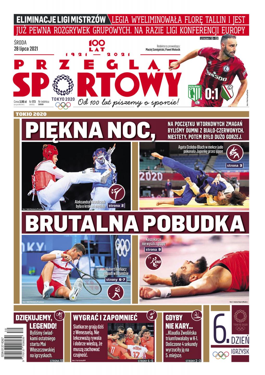Okładka Przegląd Sportowy po meczu Flora Tallin - Legia Warszawa 0:1 (27.07.2021).