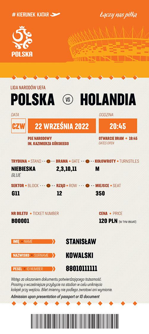 Bilet z meczu Polska - Holandia 0:2 (22.09.2022)