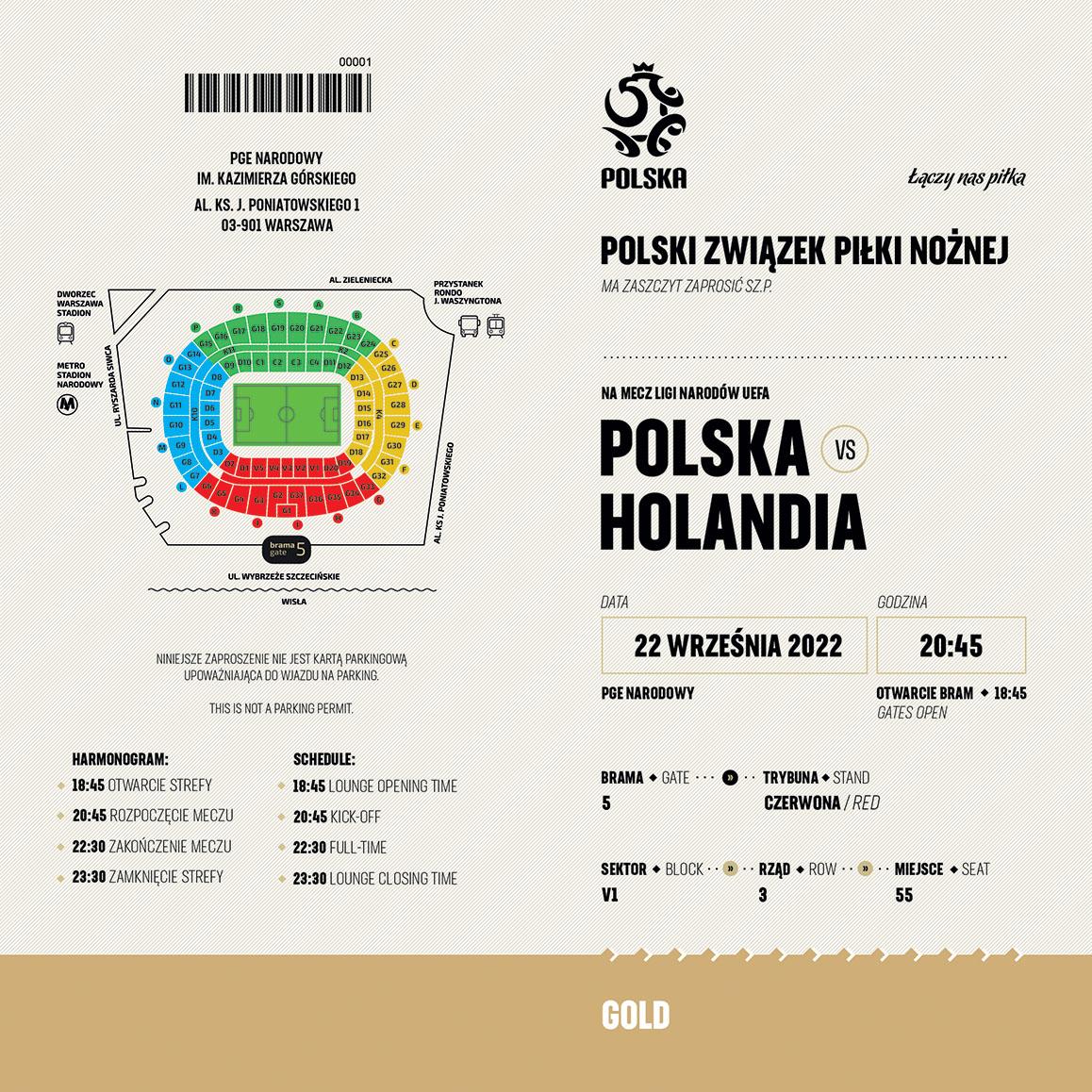 Zaproszenie na mecz Polska - Holandia 0:2 (22.09.2022)