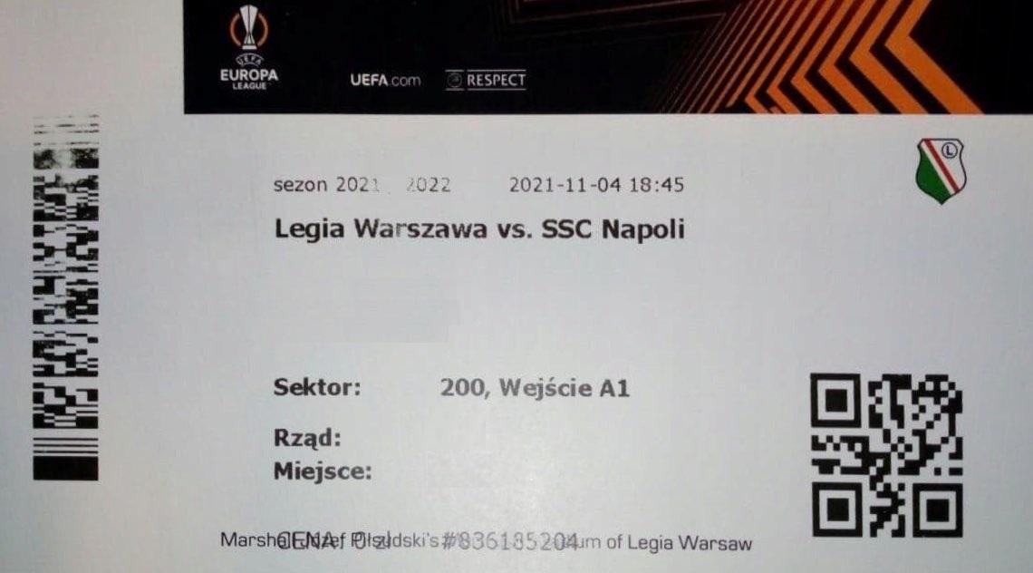 Bilet z meczu Legia Warszawa - SSC Napoli 1:4 (04.11.2021).