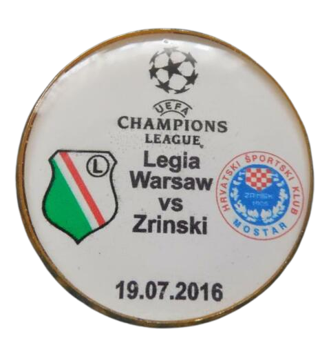 Odznaka z meczu Legia Warszawa - Zrinjski Mostar 2:0 (19.07.2016).