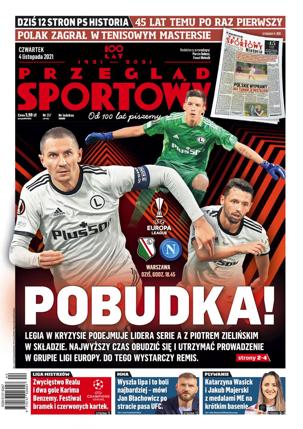 Okładka Przegląd Sportowy przed meczem Legia Warszawa - SSC Napoli 1:4 (04.11.2021)