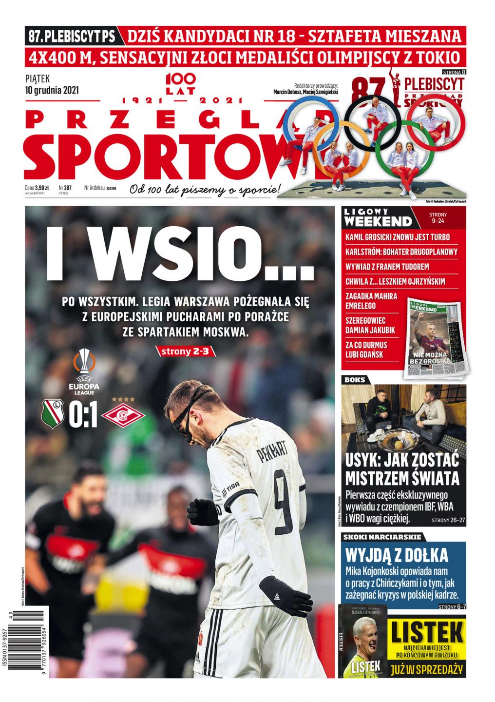 Okładka Przegląd Sportowy po meczu Legia Warszawa - Spartak Moskwa 0:1 (09.12.2021)