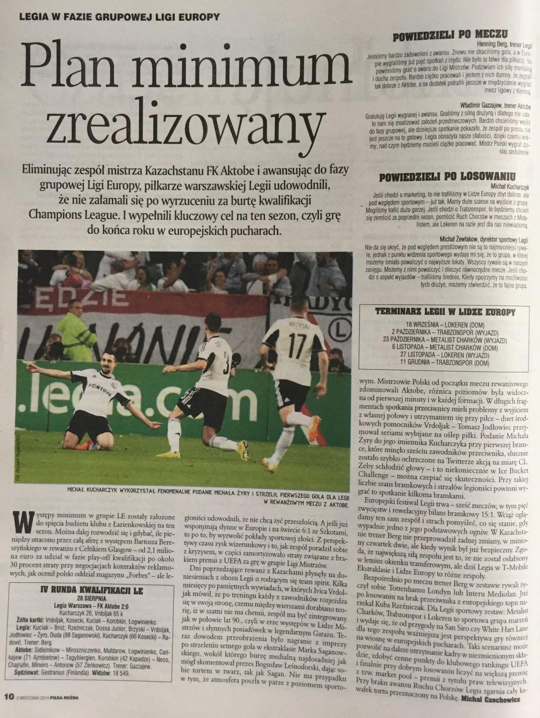 Piłka Nożna po Legia Warszawa - FK Aktobe 2:0 (28.08.2014)