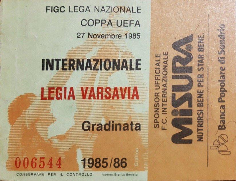 Bilet z meczu Inter Mediolan - Legia Warszawa 0:0 (27.11.1985)
