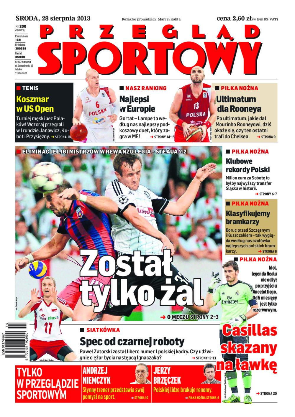 Okładka Przegląd Sportowy po meczu Legia Warszawa - Steaua Bukareszt 2:2 (27.08.2013)