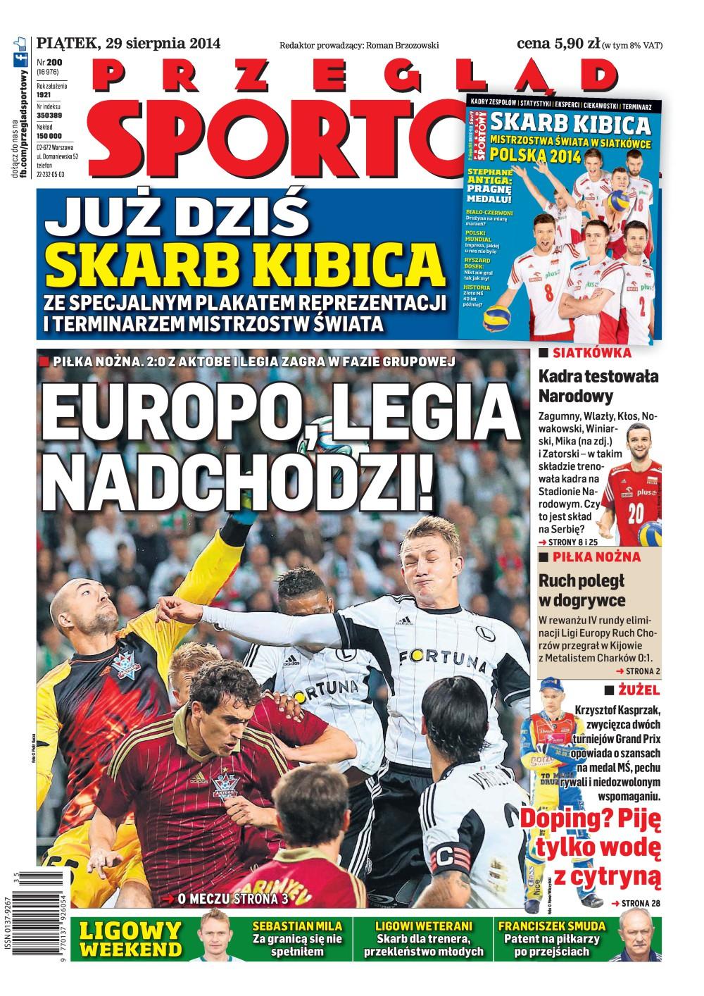 Przegląd Sportowy po Legia Warszawa - FK Aktobe 2:0 (28.08.2014)