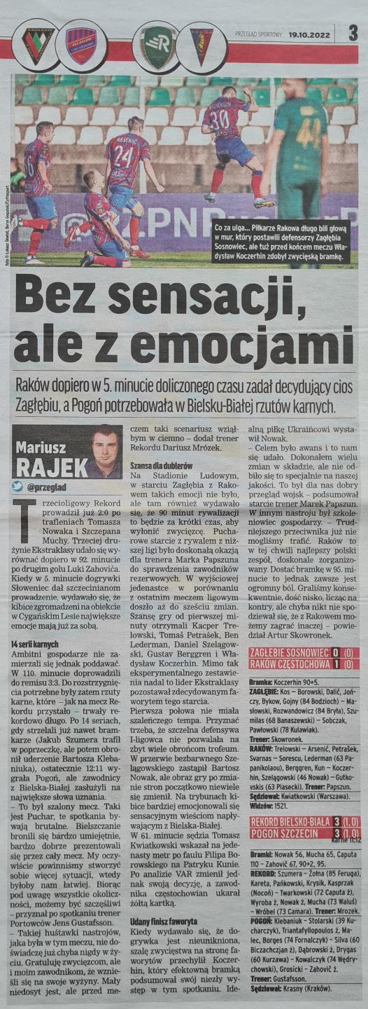 Zagłębie Sosnowiec - Raków Częstochowa 0:1 (18.10.2022) Przegląd Sportowy