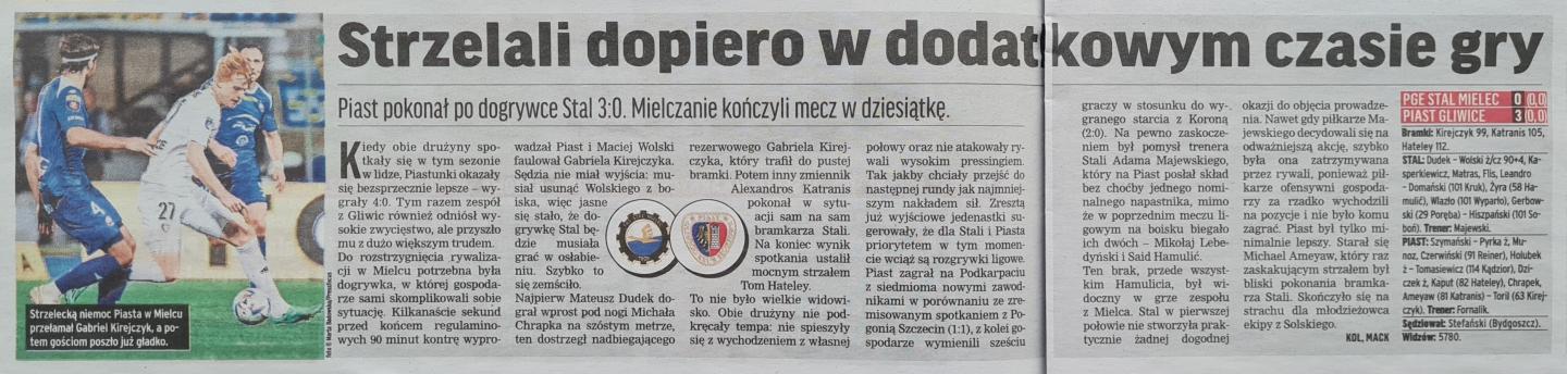 Stal Mielec - Piast Gliwice 0:3 pd. (18.10.2022)