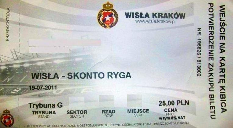 Bilet Wisła Kraków - Skonto Ryga 2:0 (19.07.2011)