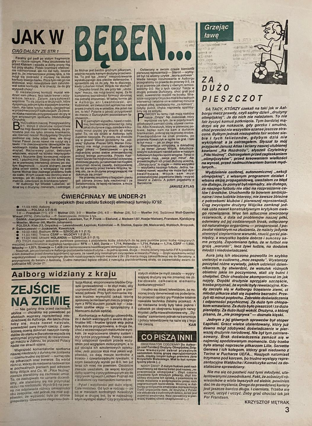 Piłka Nożna po Dania - Polska 5:0 (11.03.1992)