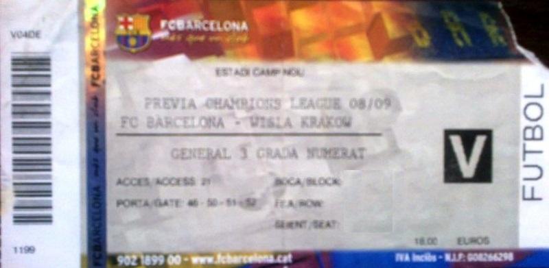 Bilet FC Barcelona - Wisła Kraków 4:0 (13.08.2008)