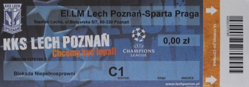Bilet z meczu Lech Poznań - Sparta Praga 0:1 (04.08.2010)