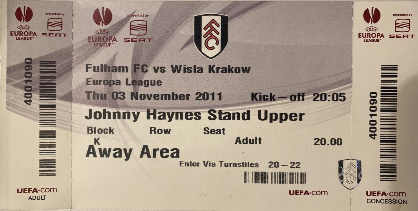 Bilet Fulham FC - Wisła Kraków 4:1 (03.11.2011)