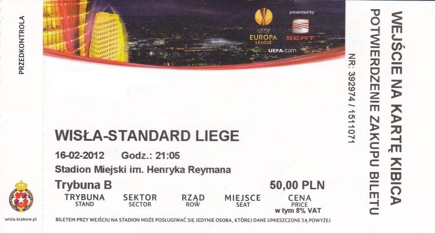 Bilet Wisła Kraków - Standard Liège 1:1 (16.02.2012)