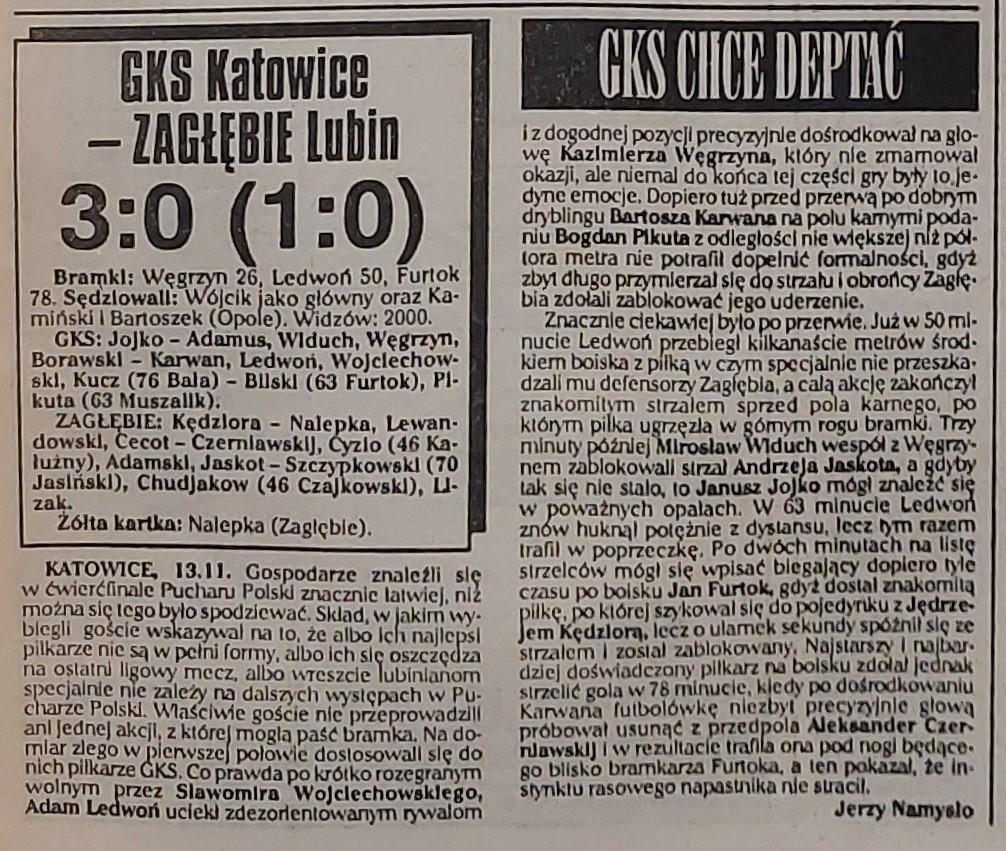 GKS Katowice - Zagłębie Lubin 3:0 (13.11.1996) Przegląd Sportowy