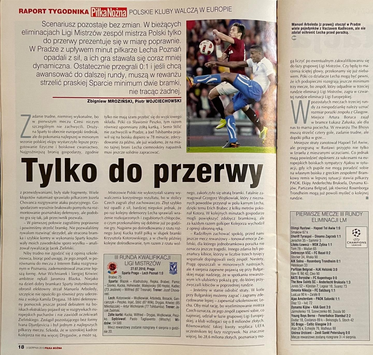 Piłka Nożna po meczu Sparta Praga - Lech Poznań 1:0 (27.07.2010)