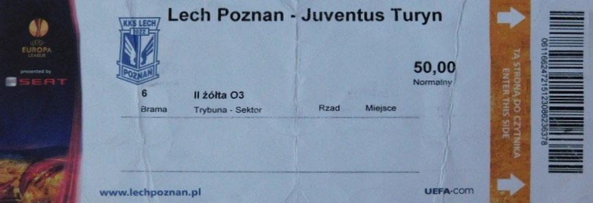 Bilet z meczu Lech Poznań - Juventus Turyn 1:1 (01.12.2010)