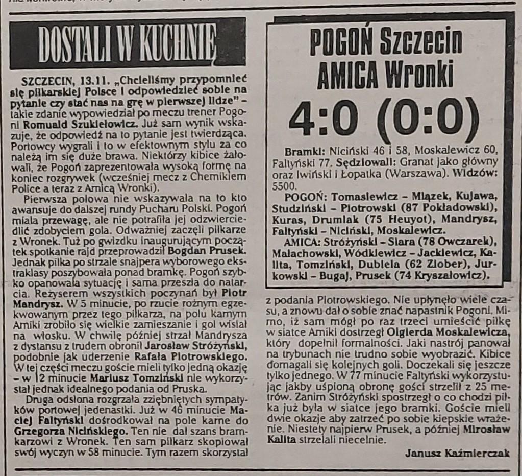 Pogoń Szczecin - Amica Wronki 4:0 (13.11.1996)