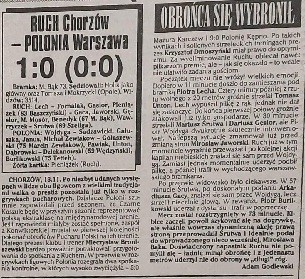 Ruch Chorzów - Polonia Warszawa 1:0 (13.11.1996)