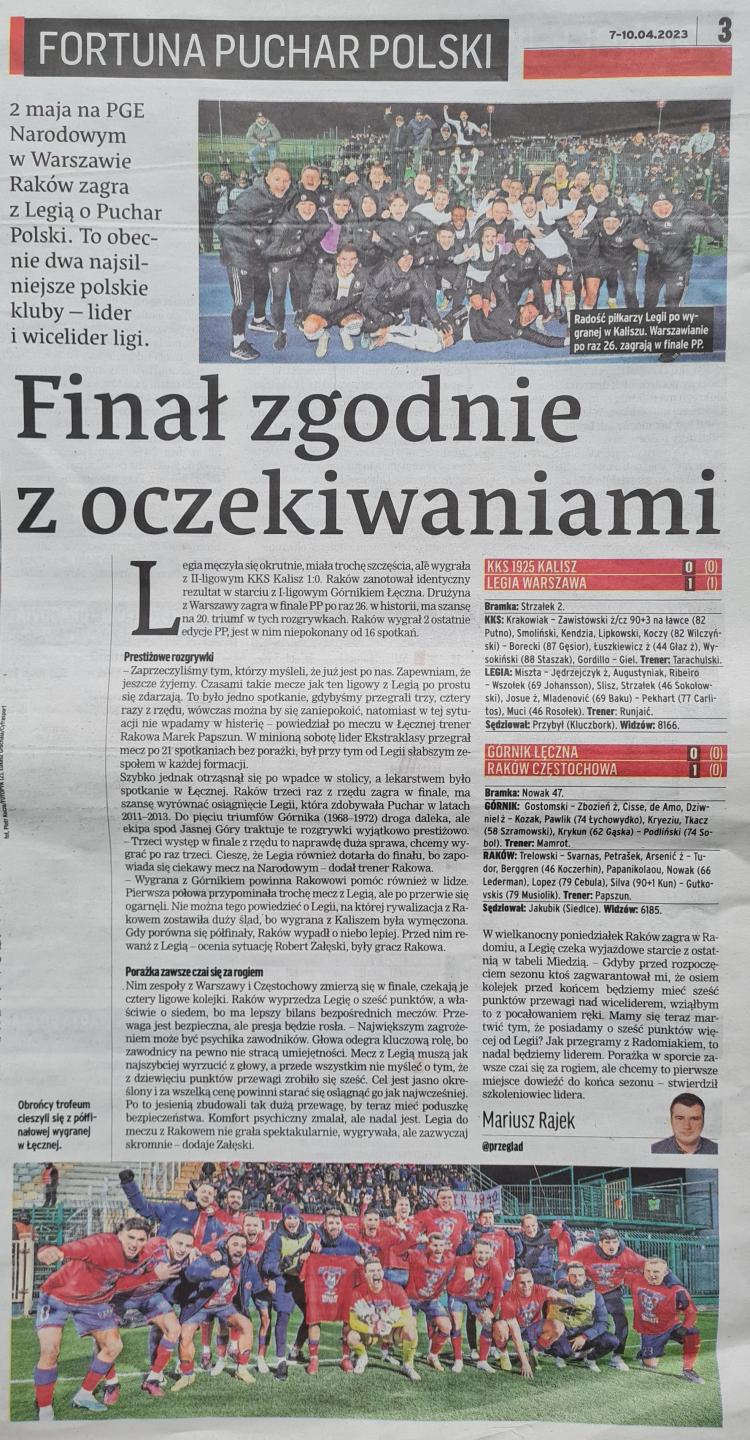 Górnik Łęczna - Raków Częstochowa 0:1 (05.04.2023) Przegląd Sportowy