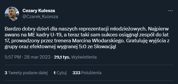 Cezary Kulesza gratuluje reprezentacji Polski U17