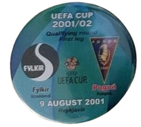 Przypinka z meczu Fylkir Reykjavík - Pogoń Szczecin (9.08.2001)