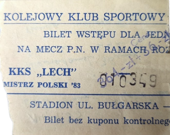 Bilet z meczu Lech Poznań - Athletic Bilbao 2:0 (14.09.1983)