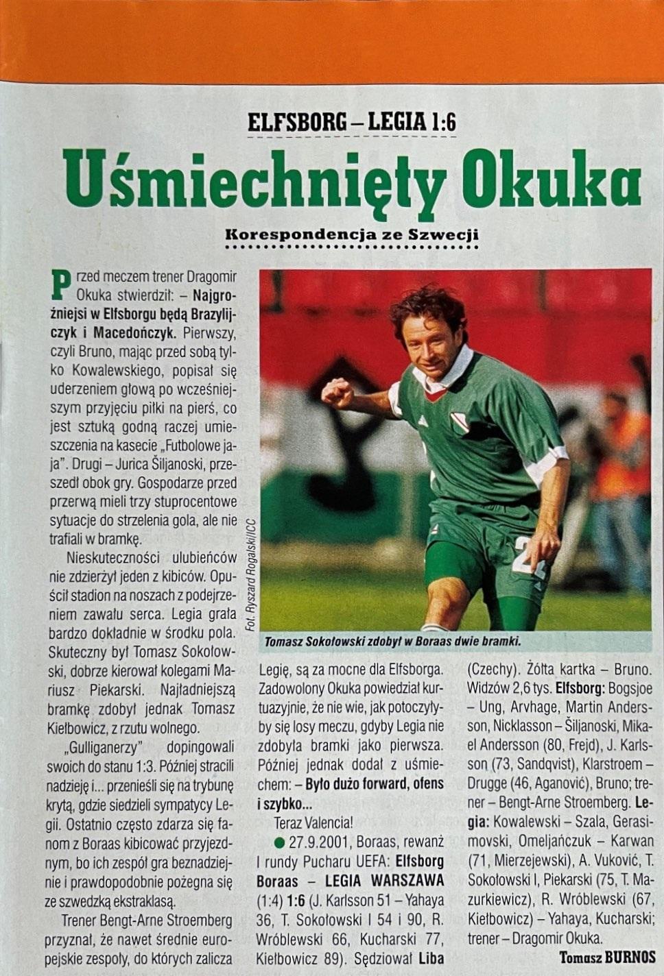 Piłka Nożna po meczu IF Elfsborg - Legia Warszawa 1:6 (27.09.2001)