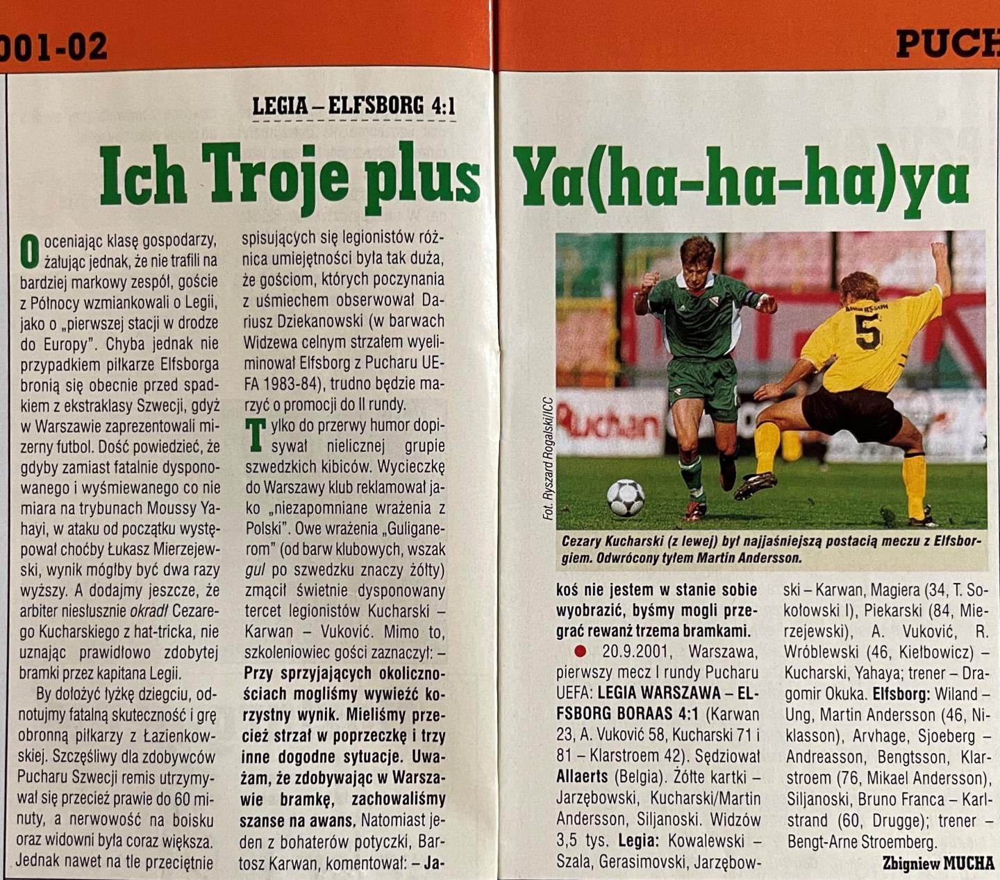 Piłka Nożna po meczu Legia Warszawa - IF Elfsborg 4:1 (20.09.2001)