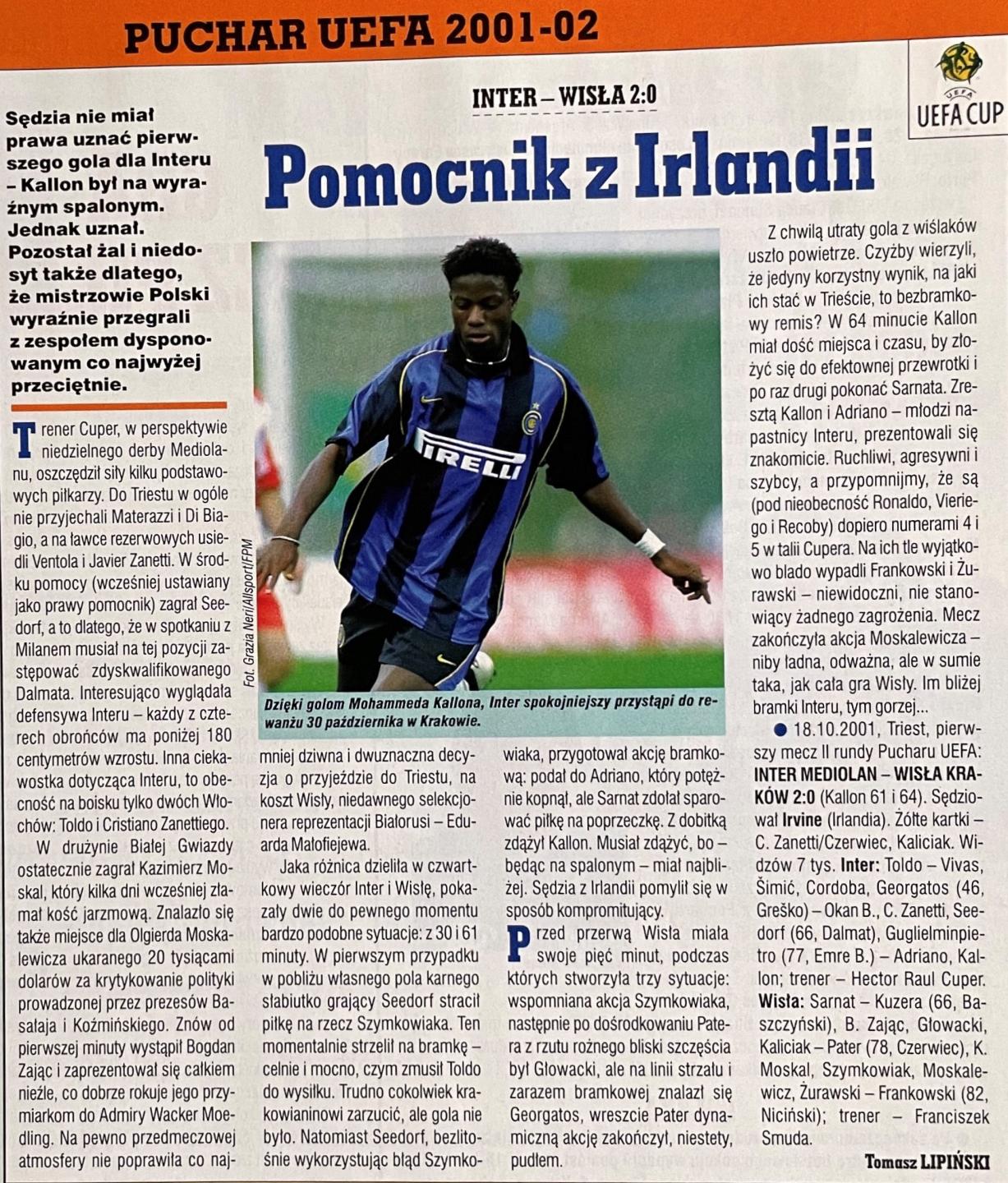 Inter Mediolan - Wisła Kraków 2:0 (18.10.2001)