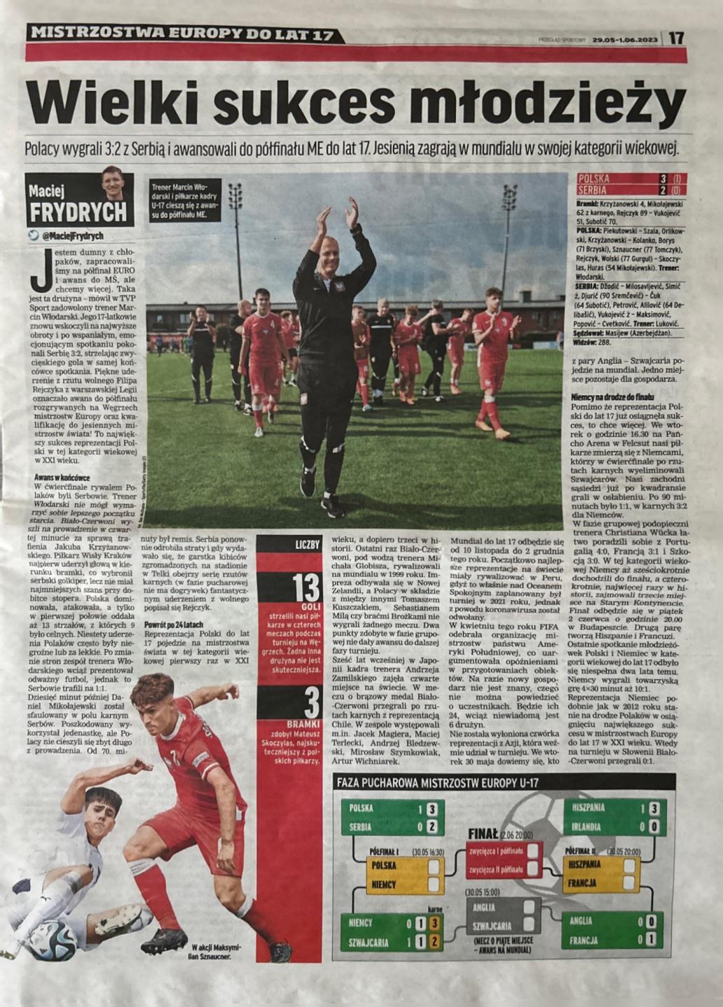 Przegląd Sportowy po meczu U17 Polska - Serbia 3:2 (27.05.2023)