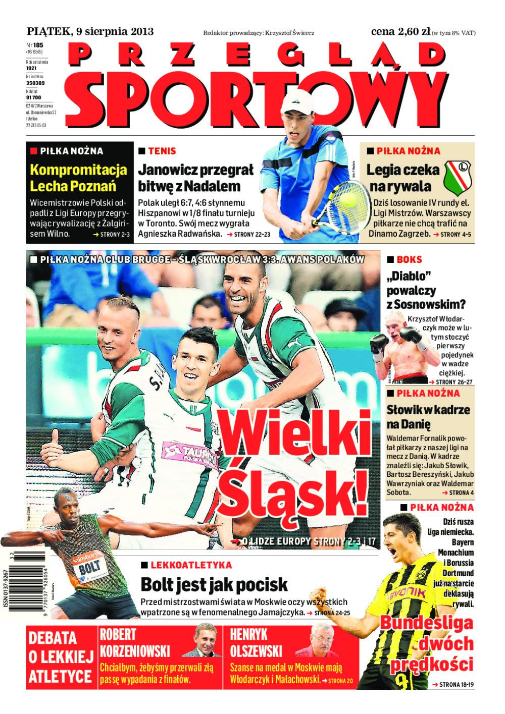 Okładka Przegląd Sportowy po meczu Lech Poznań - Žalgiris Wilno 2:1 (08.08.2013)