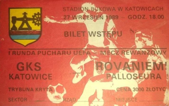 Bilet z meczu GKS Katowice - Rovaniemi Palloseura 0:1 (27.09.1989)