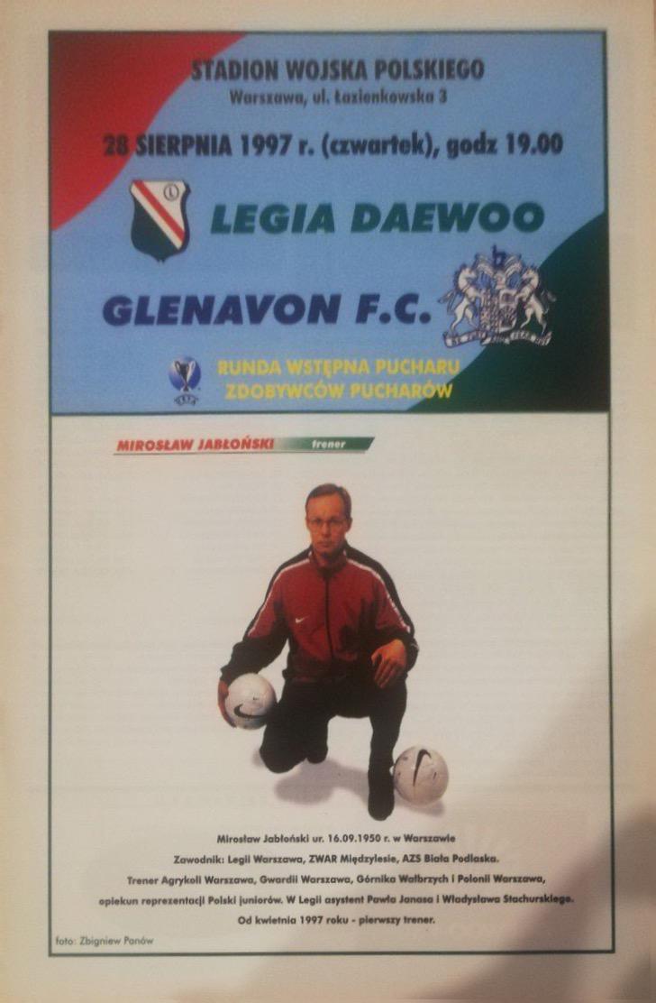 Program meczowy Legia Warszawa - Glenavon FC 4:0 (28.08.1997)