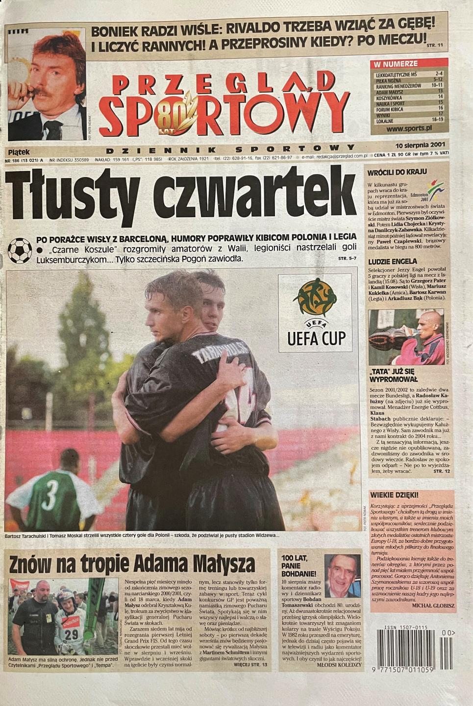 Przegląd Sportowy po meczu Polonia Warszawa - TNS Llansantffraid, 9.08.2001