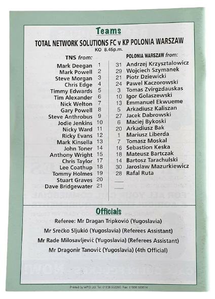 Program meczowy TNS Llansantffraid - Polonia Warszawa 0:2