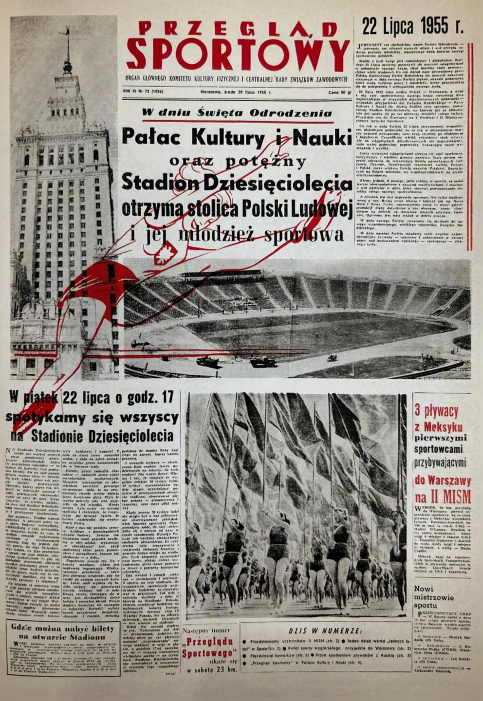 Okładka Przegląd Sportowy (22.07.1955) Stadion Dziesięciolecia