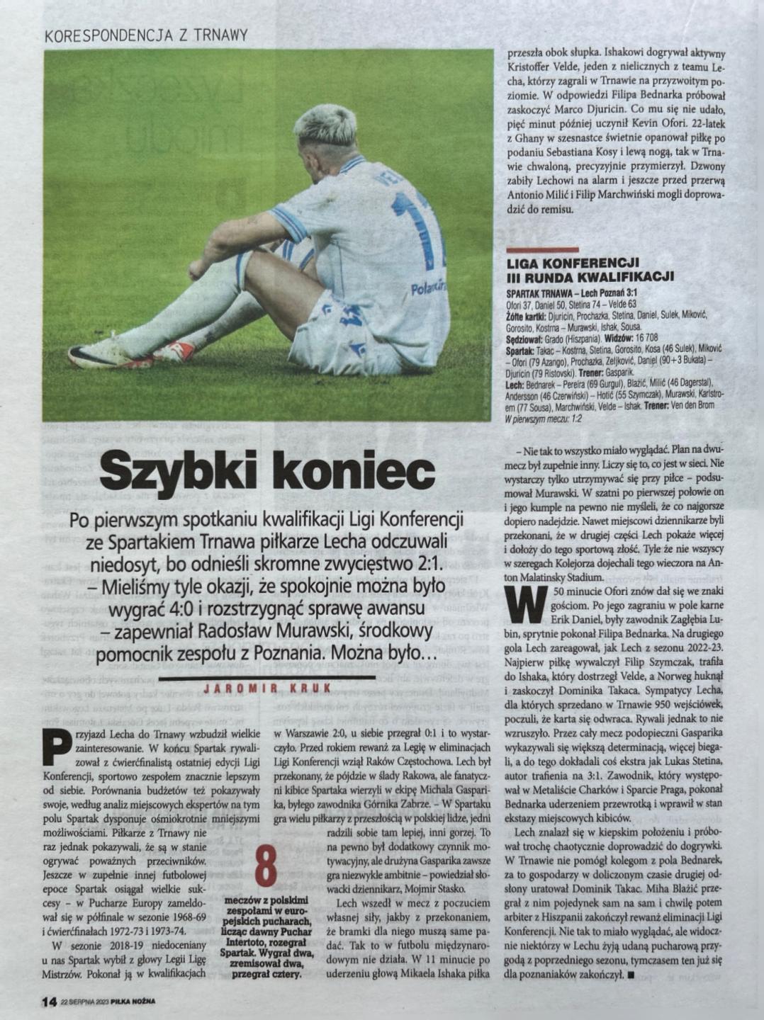 Piłka Nożna po meczu Spartak Trnawa - Lech Poznań 3:1 (17.08.2023)