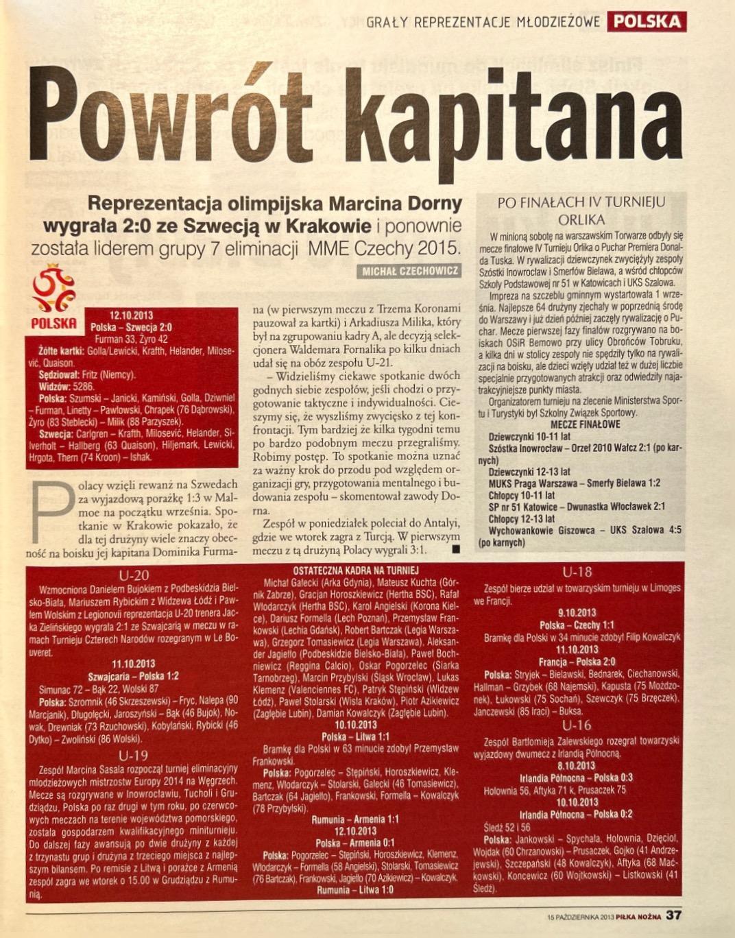 „Piłka Nożna” po meczu Polska - Szwecja 2:0, 12.10.2013
