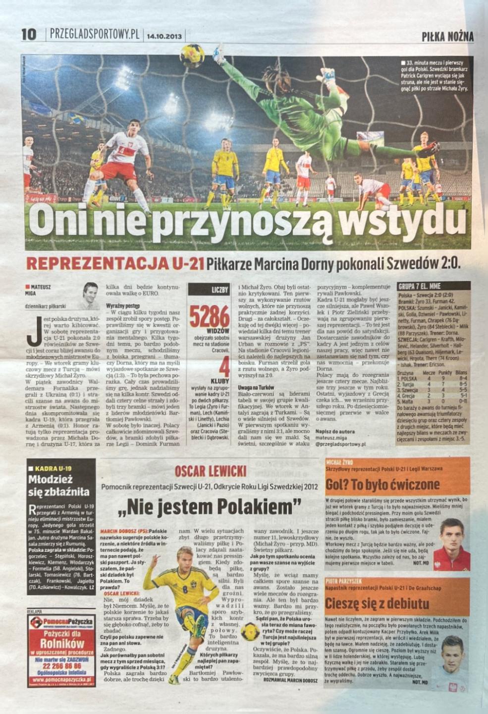 „Przegląd Sportowy” po meczu Polska - Szwecja 2:0, 12.10.2013
