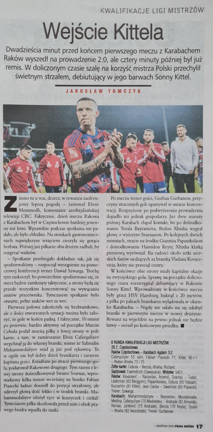 Raków Częstochowa - Qarabağ Ağdam 3:2 (26.07.2023) Piłka Nożna