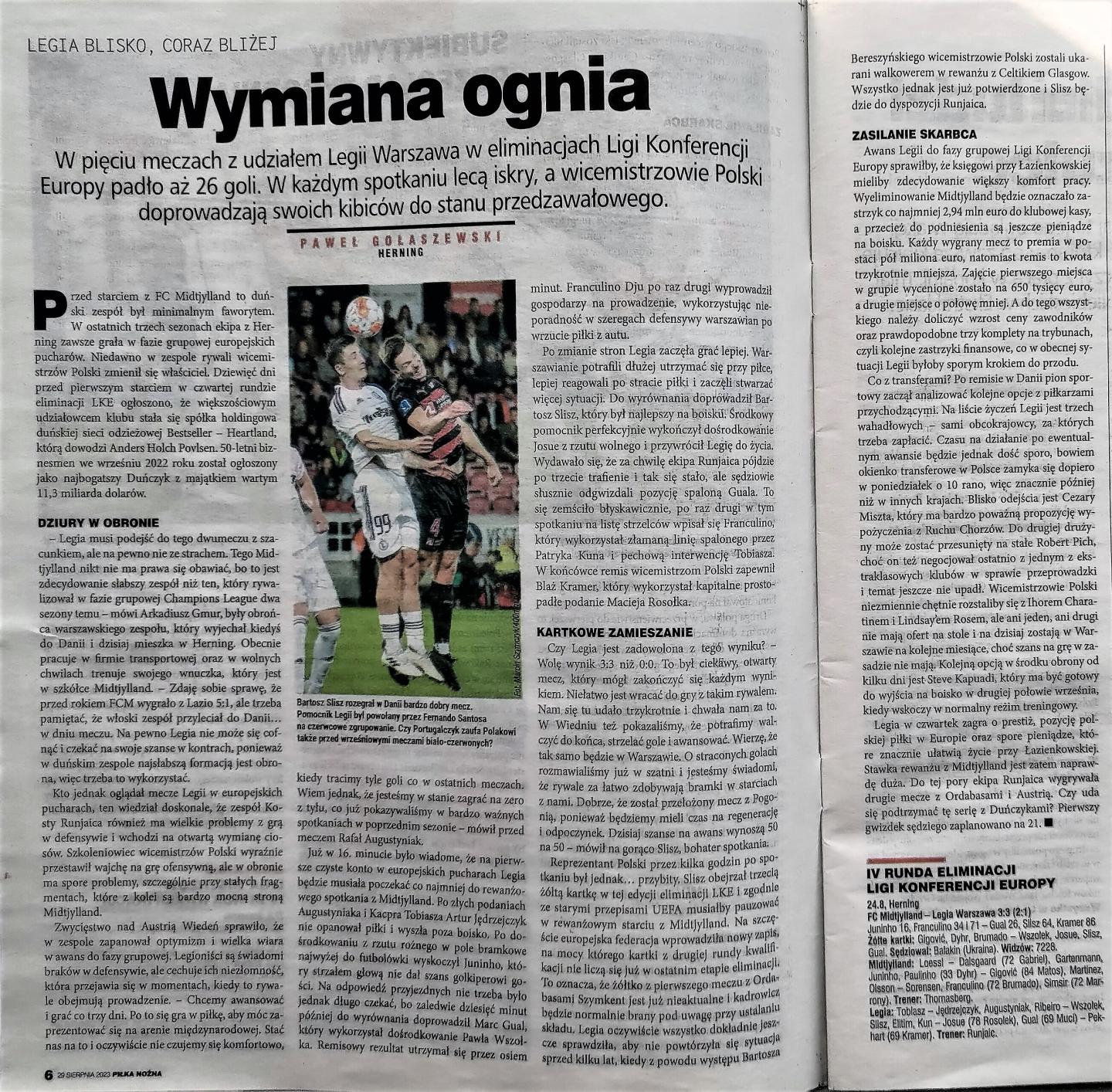 Piłka Nożna po meczu FC Midtjylland - Legia Warszawa 3:3, 24.08.2023