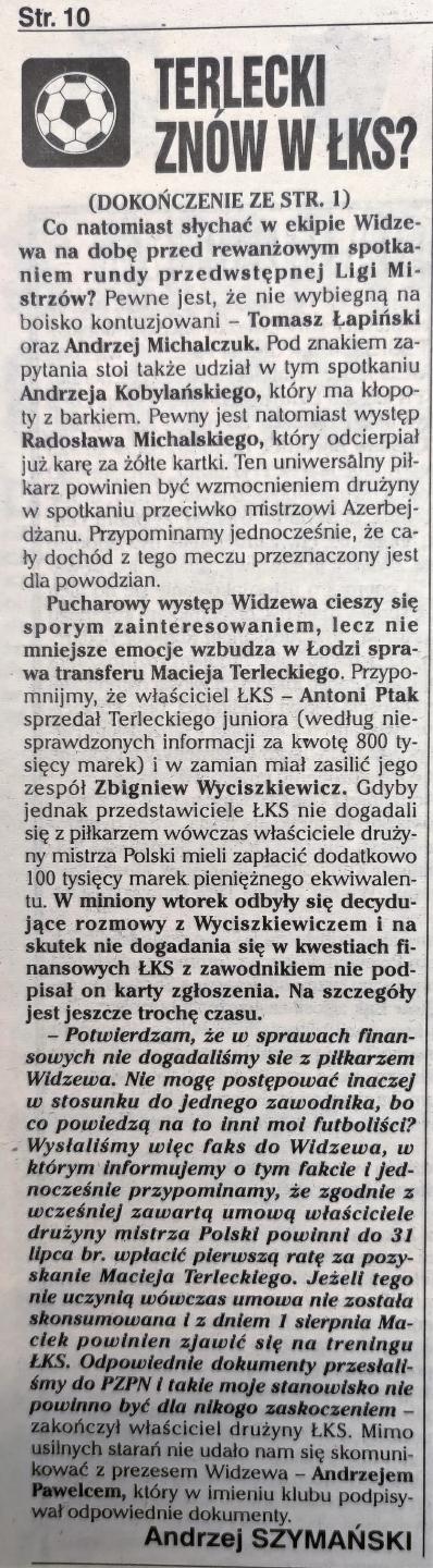 Widzew Łódź - Neftçi Baku 8:0 (30.07.1997)