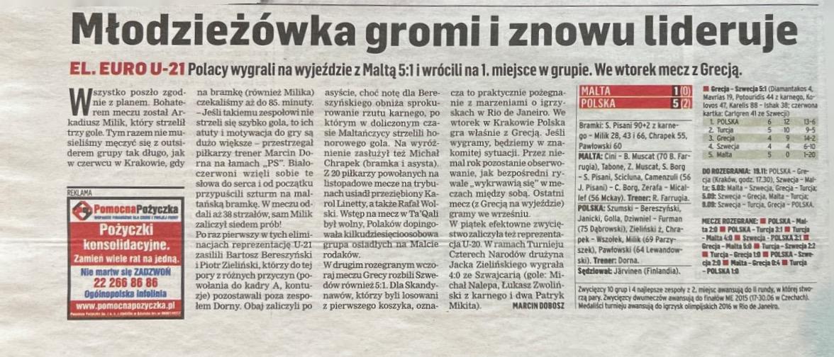 Przegląd Sportowy po meczu Malta - Polska 1:5