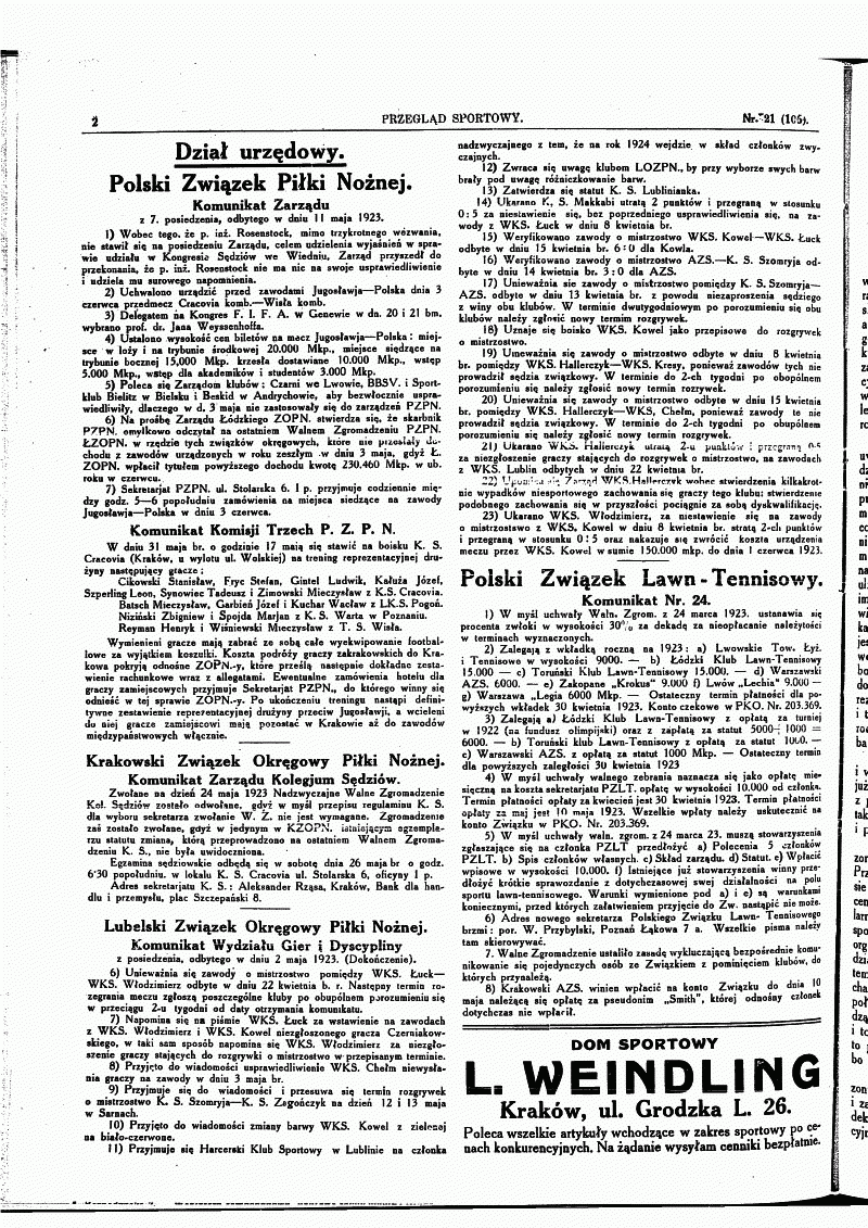 Przegląd Sportowy z 24 maja 1923 roku