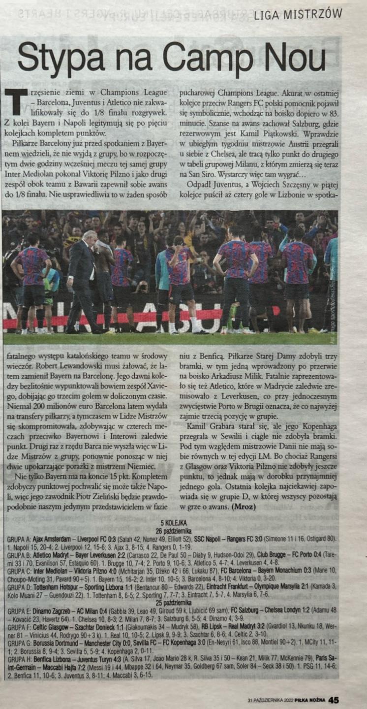 Piłka Nożna po meczu FC Barcelona - Bayern Monachium 0:3 (26.10.2022)