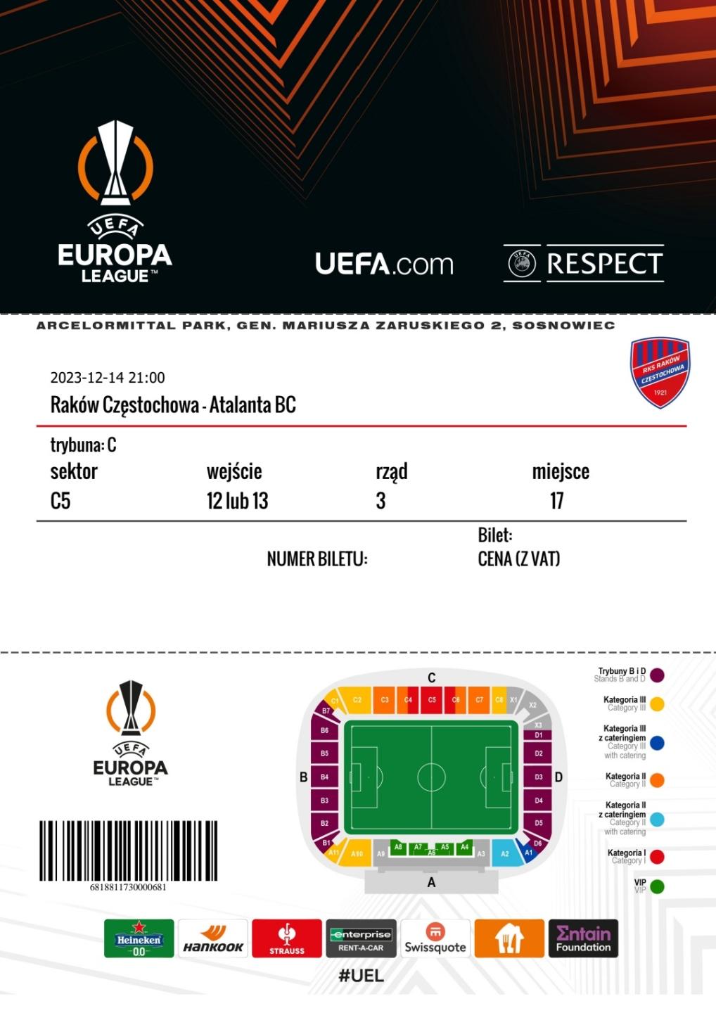 Raków Częstochowa - Atalanta Bergamo 0:4 (14.12.2023)