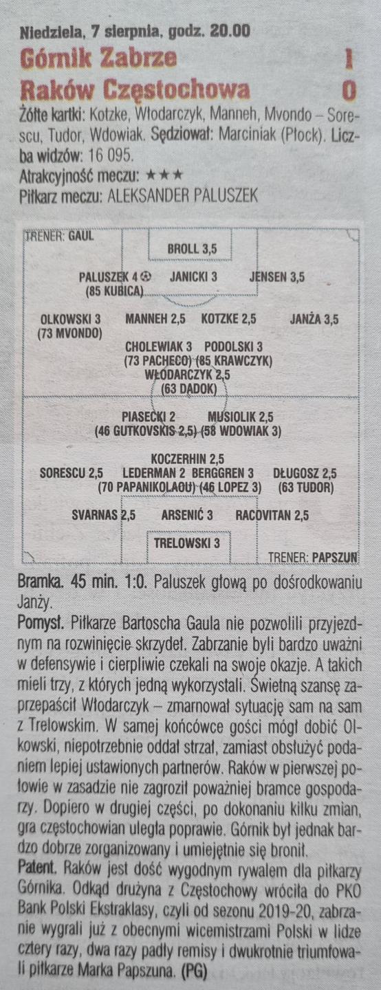 Górnik Zabrze - Raków Częstochowa 1:0 (07.08.2022) Piłka Nożna