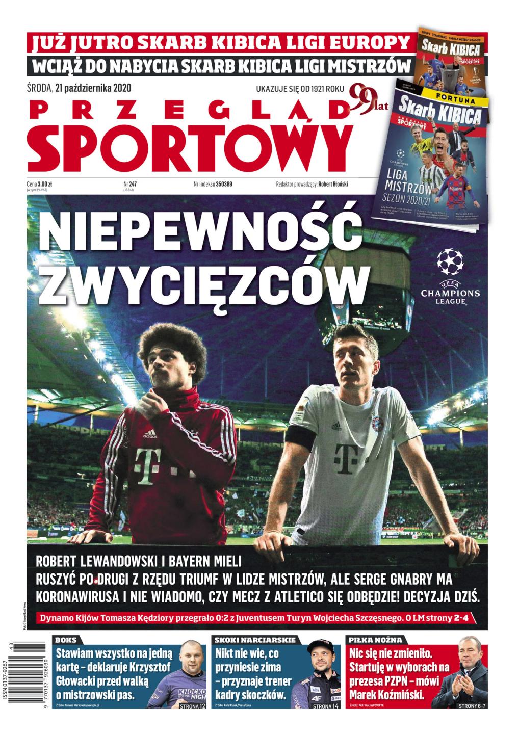 Okładka Przegląd Sportowy przed meczem Bayern Monachium - Atlético Madryt 4:0 (21.10.2020)